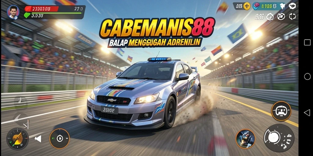 Tangkapan layar gameplay CABEMANIS88 menampilkan aksi balapan yang mendebarkan.
