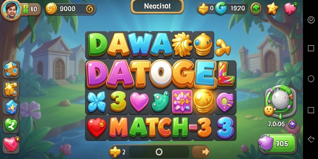 Tampilan gameplay DAWATOGEL yang penuh warna dan menarik.