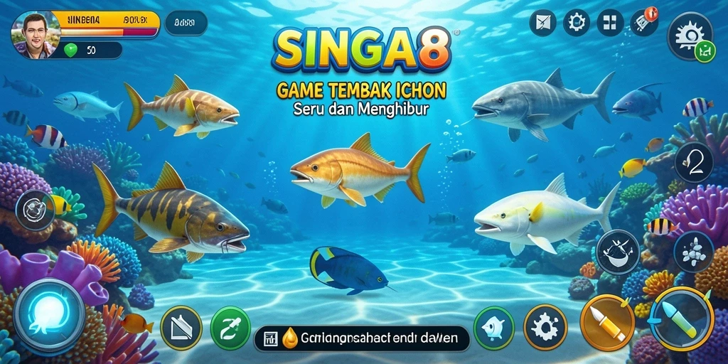Tampilan gameplay SINGA8 saat menangkap ikan dengan seru.